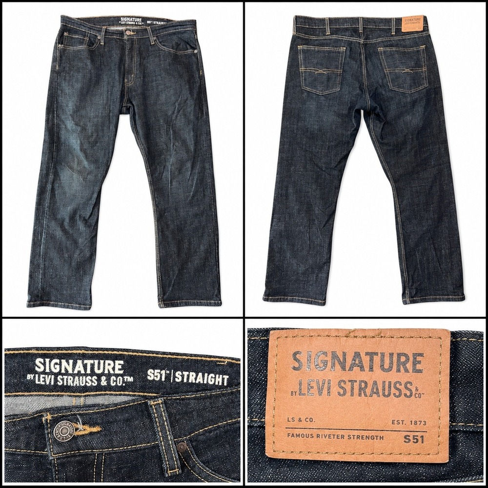 Signature by Levi Strauss & Co Mens S51 Straight Leg Dark Wash Denim Jeans 38X30